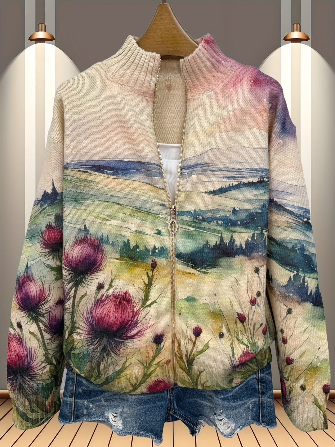 Marilyn | Thistle Landscape Zip Cardigan