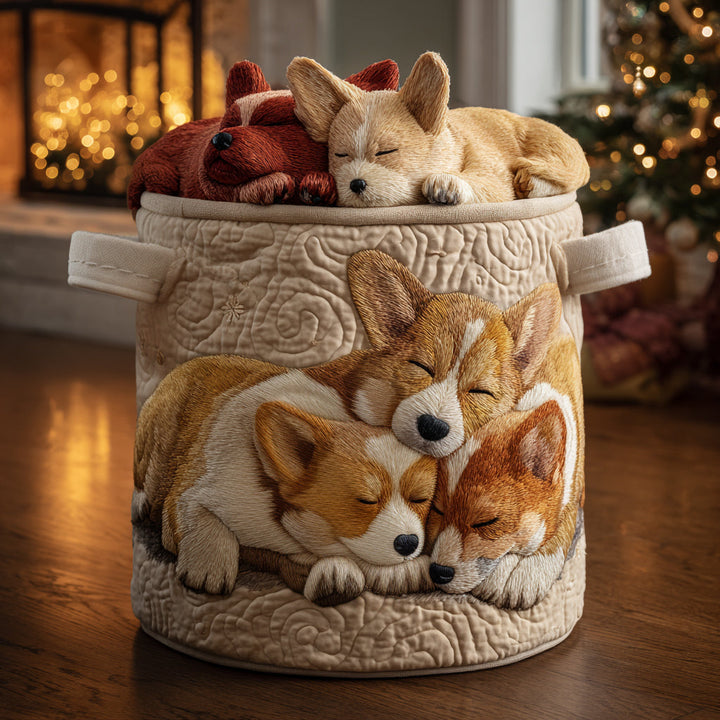Quilted Laundry Basket - Corgi on Vacation