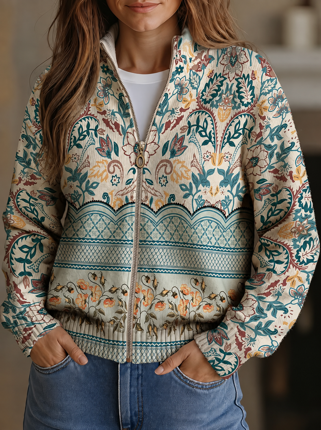 Raewyn | Floral Botanical Zip Cardigan