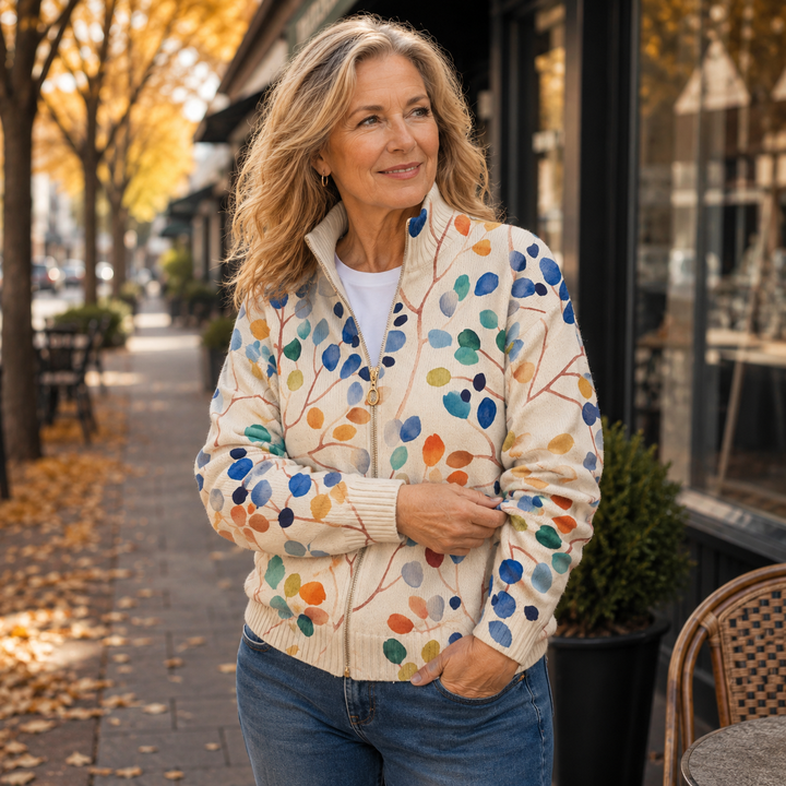 Shirley | Botanical Leaf Zip Cardigan
