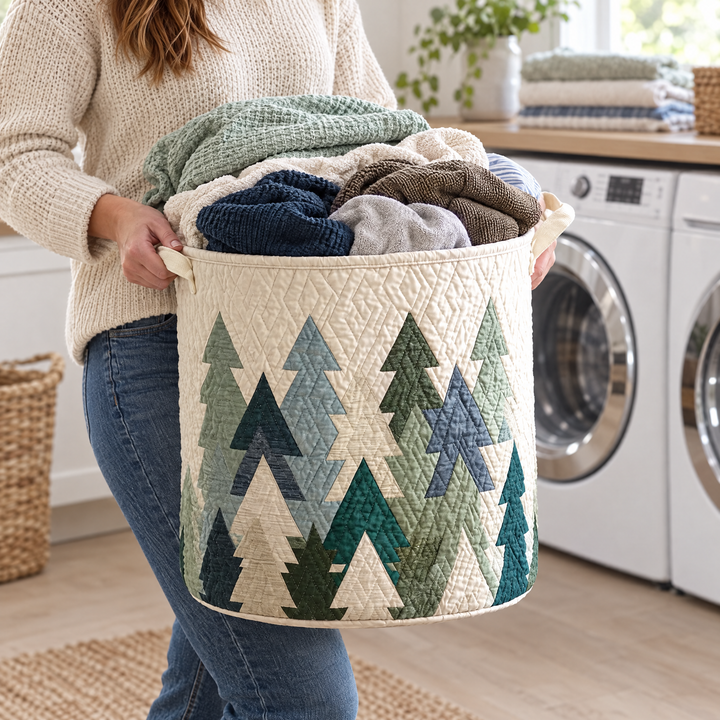 Quilted Laundry Basket - Christmas Trees