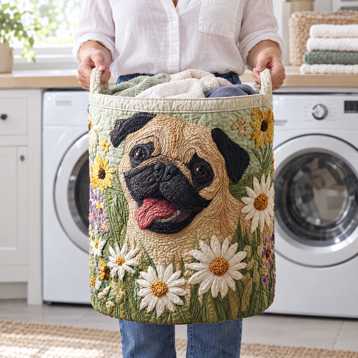 Quilted Laundry Basket - Pug Among the Daisies