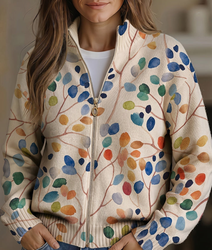 Shirley | Botanical Leaf Zip Cardigan