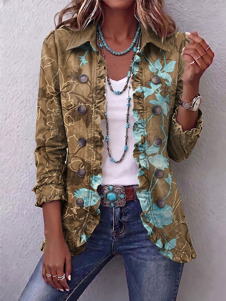 Claire™ | Boho Gradient Vintage Floral Ruffle Jacket