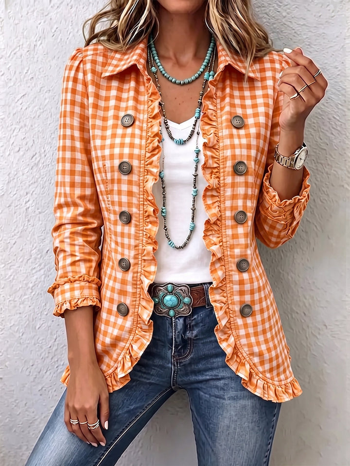 Fiona™ | Gingham Ruffled Button-Down Jacket
