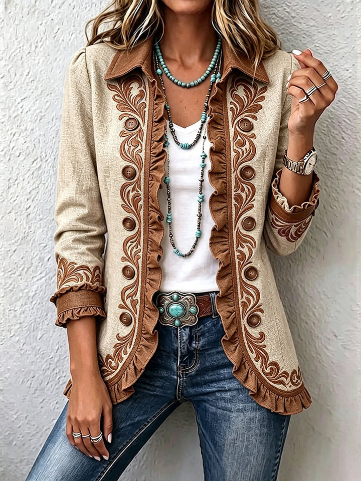 Denise™ | Vintage Bohemian Floral Ruffled Jacket