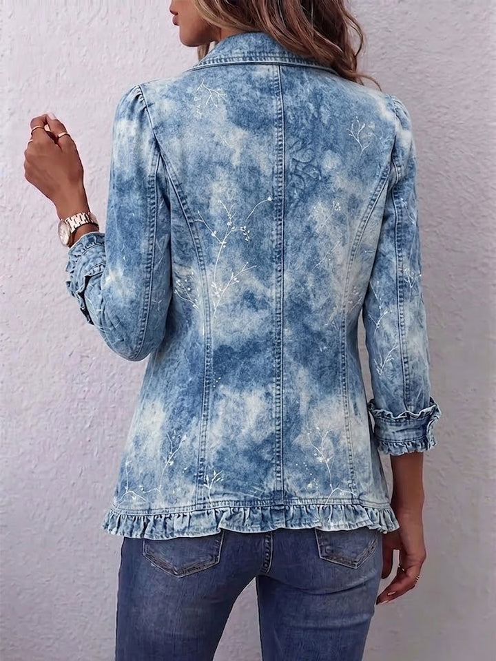 Cheryl™ | Boho-Style Gradient Vintage Botanical Print Ruffle-Detail Jacket