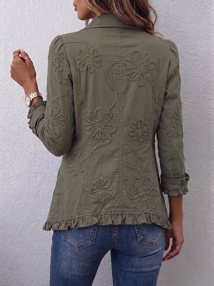 Heather™ | Boho-Chic Floral Embroidered Utility Ruffled Trim Jacket