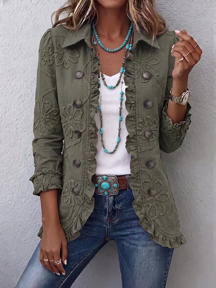 Heather™ | Boho-Chic Floral Embroidered Utility Ruffled Trim Jacket
