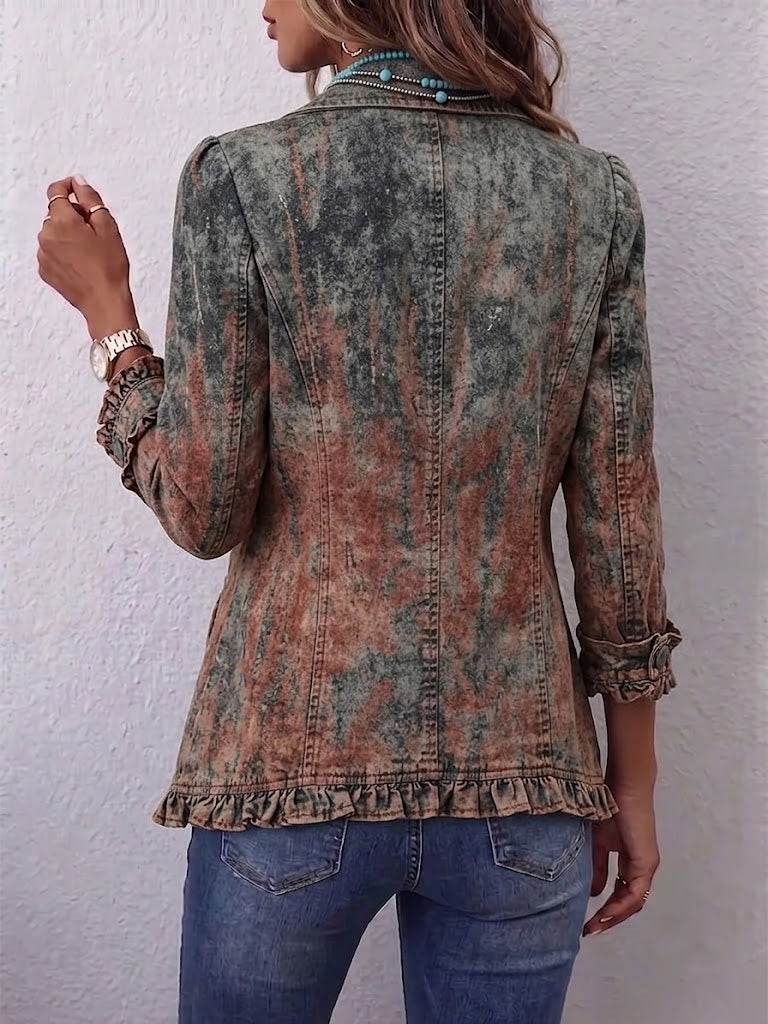 Carol™ | Vintage Gradient Textured Print Ruffle Jacket