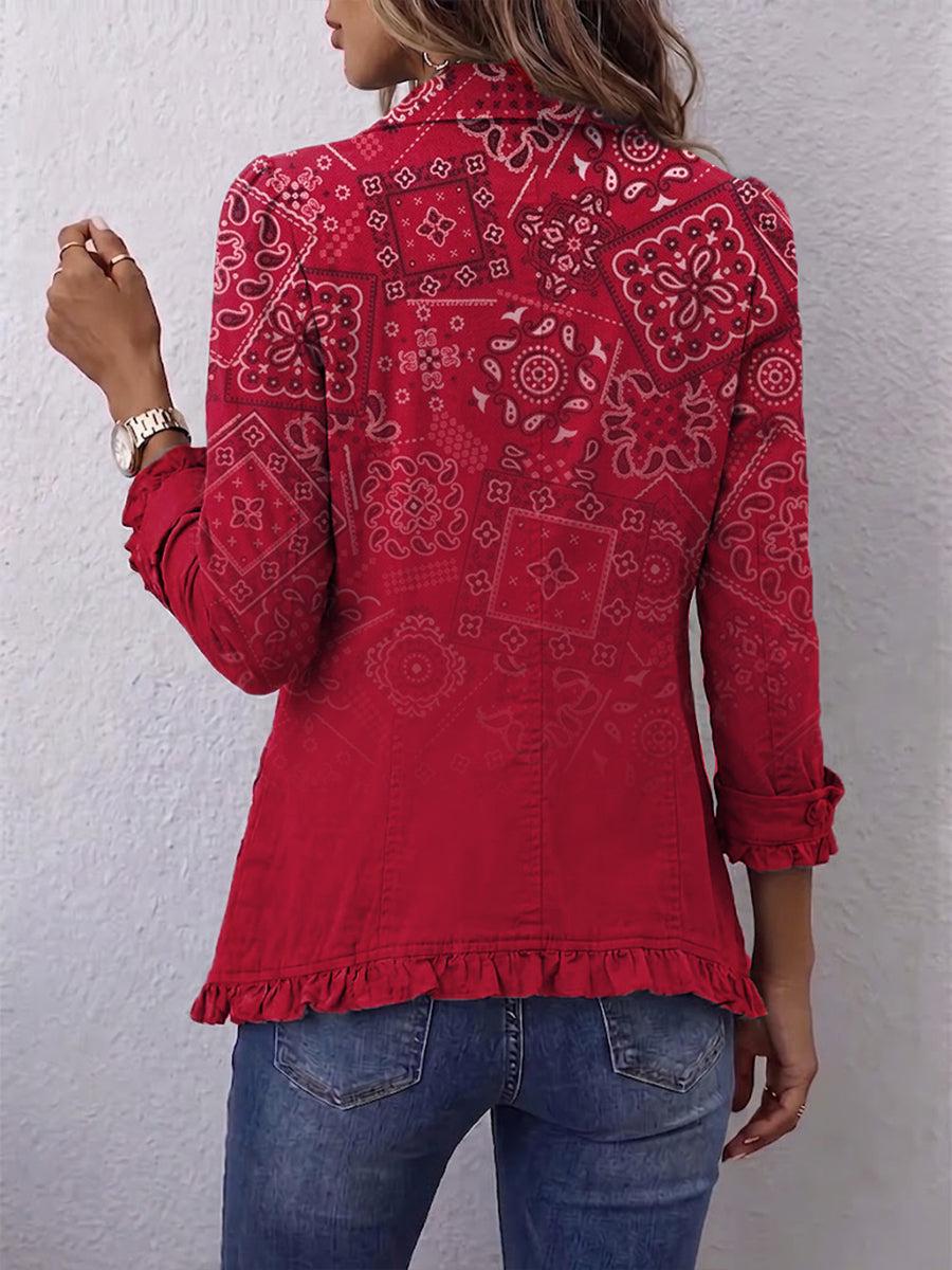 Brenda™ | Bohemian Paisley Ombré Print Ruffled Jacket