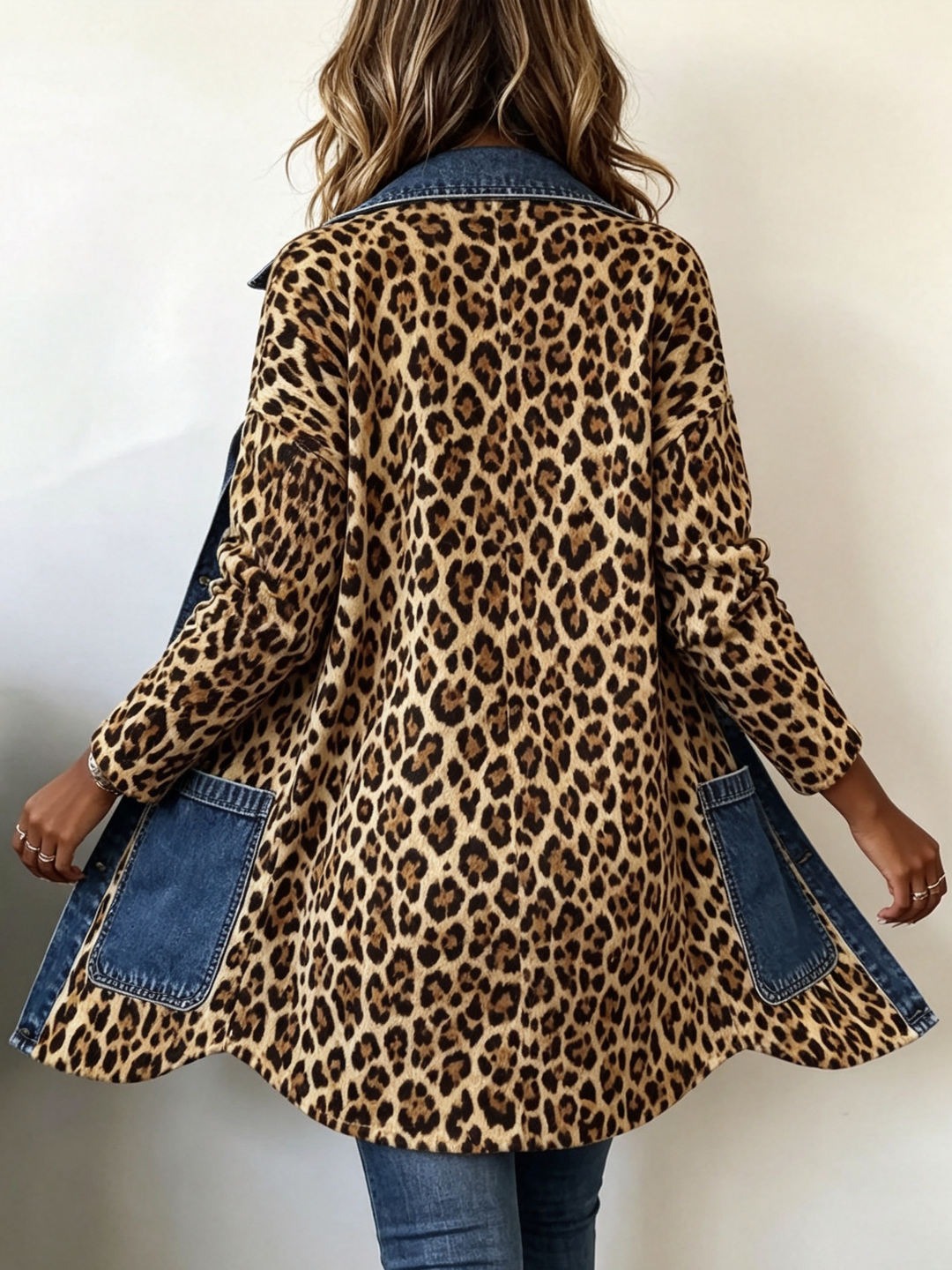 Barbara™ | Leopard Print Denim Panel Contrast Longline Jacket