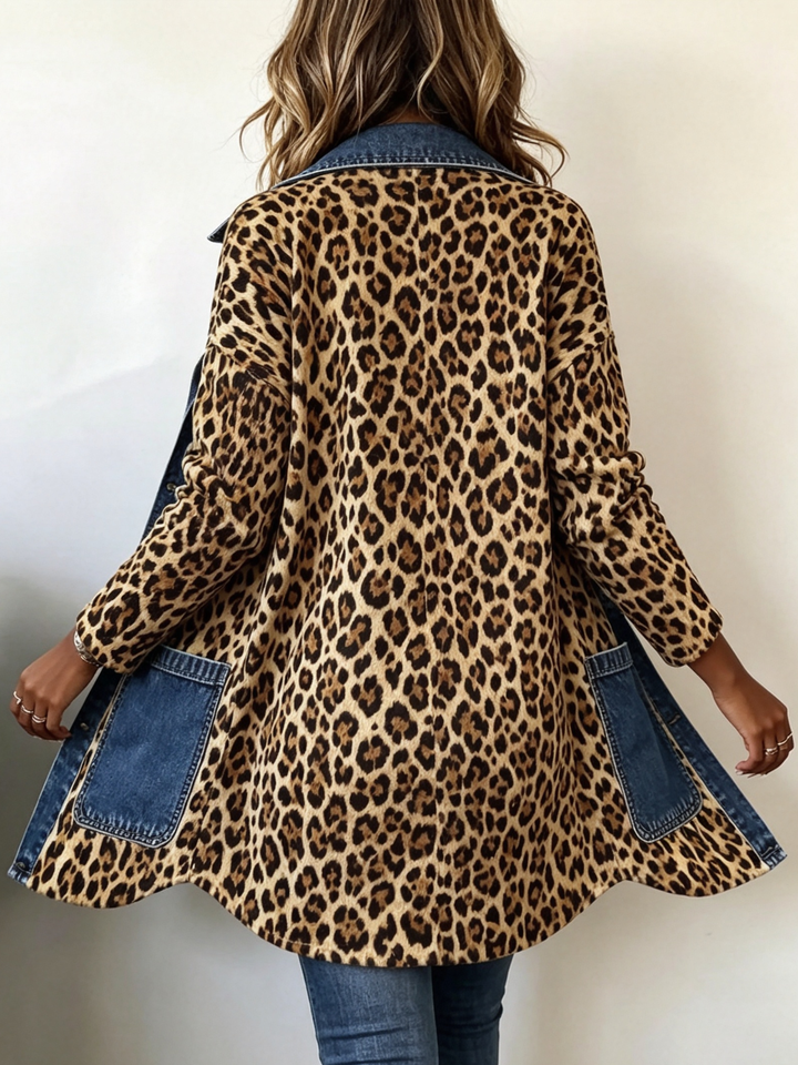 Barbara™ | Leopard Print Denim Panel Contrast Longline Jacket