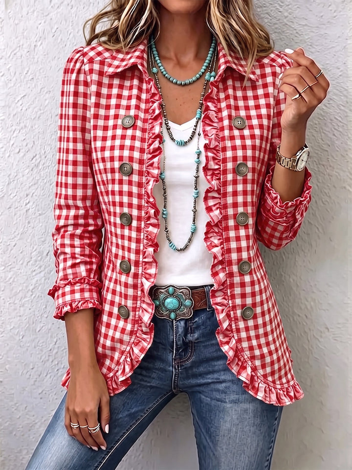 Fiona™ | Gingham Ruffled Button-Down Jacket