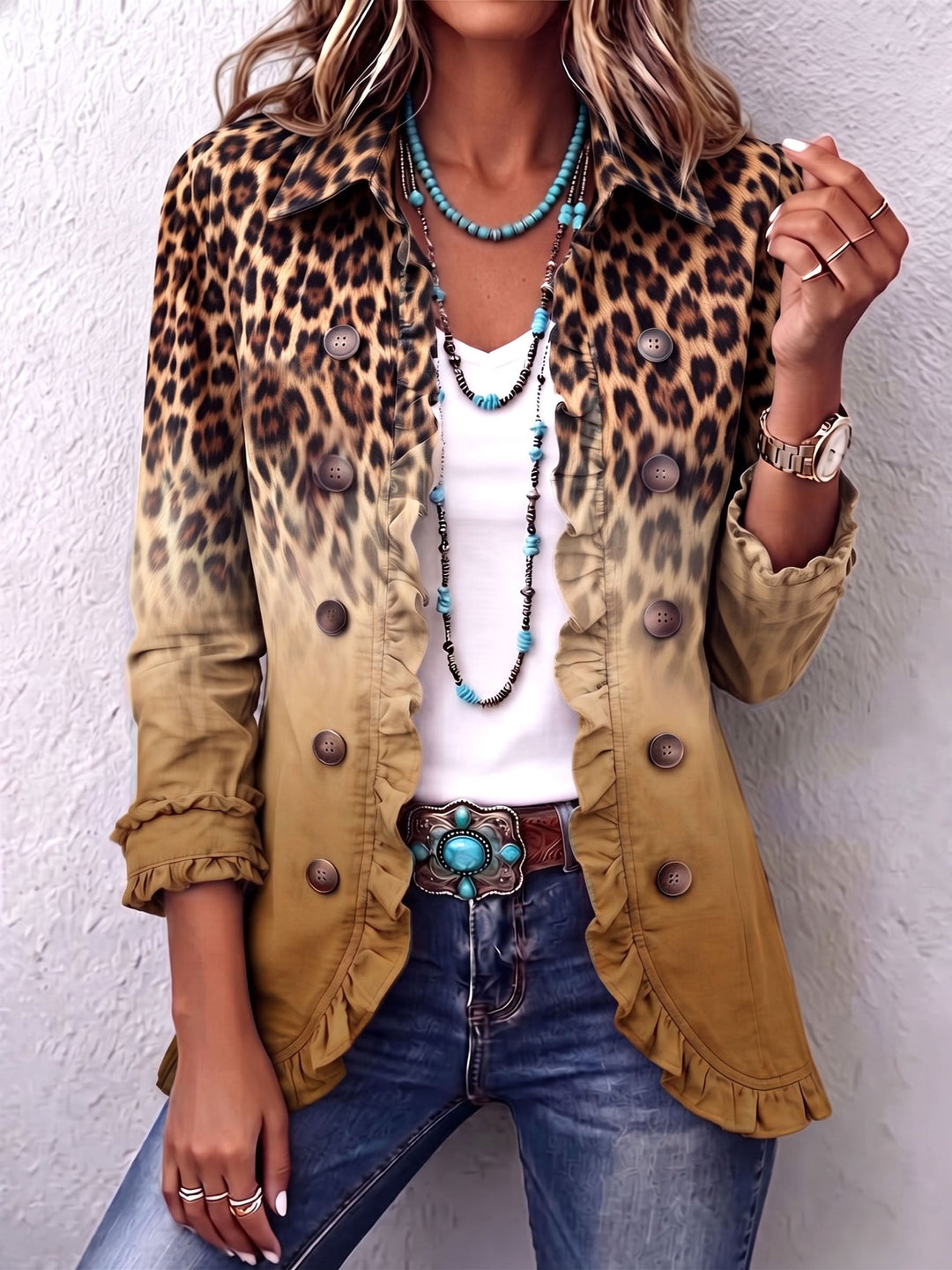 Janice™ | Leopard Ombre Ruffle Blazer Jacket