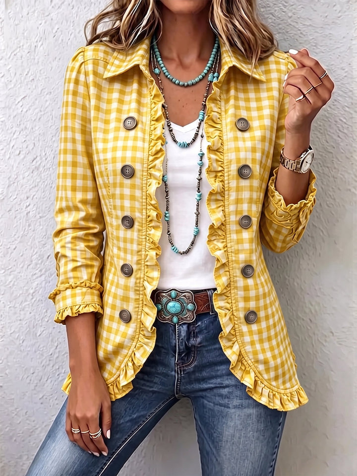 Fiona™ | Gingham Ruffled Button-Down Jacket