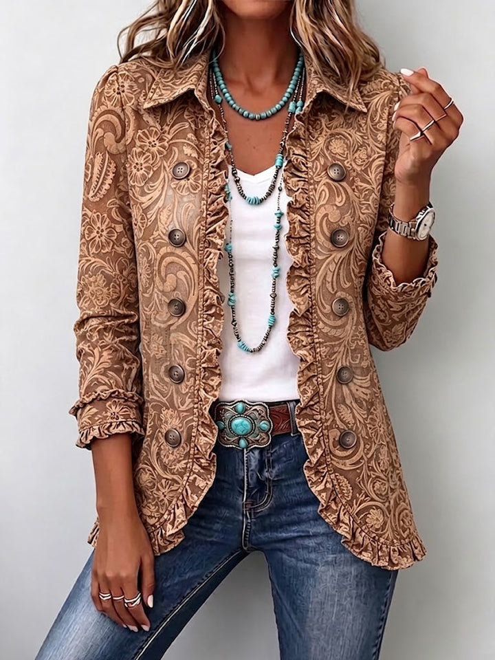 Deborah™ | Vintage Bohemian Floral Print Ruffled Jacket